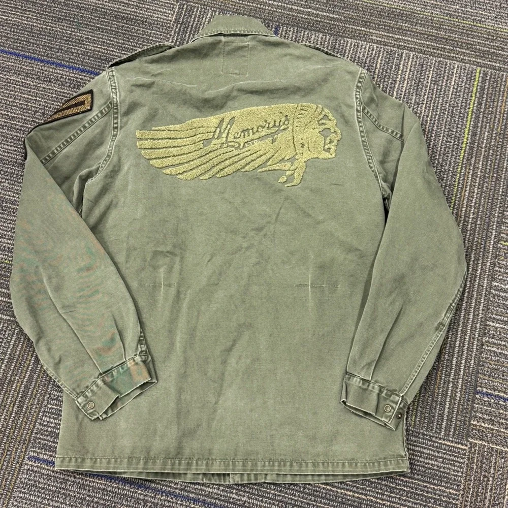 Memory's Ltd Military Shirt Jacket Mens Medium‎ Olive Green EUC Patches Italy